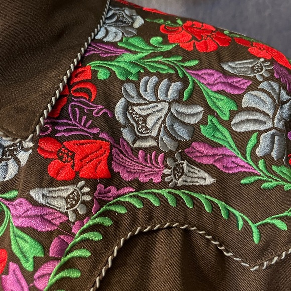 Scully Western Mens Black Polyester L Big Tooled Floral Western Shirt - Picture 4 of 7